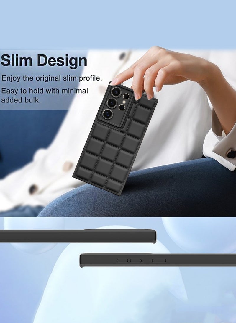 Wtech Samsung Galaxy S24 Ultra 2024 Premium Soft Liquid Silicone Puff Surface Case Cover - Black - Image 4