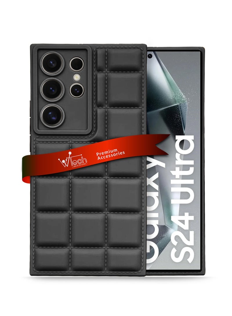 Wtech Samsung Galaxy S24 Ultra 2024 Premium Soft Liquid Silicone Puff Surface Case Cover - Black - Image 1