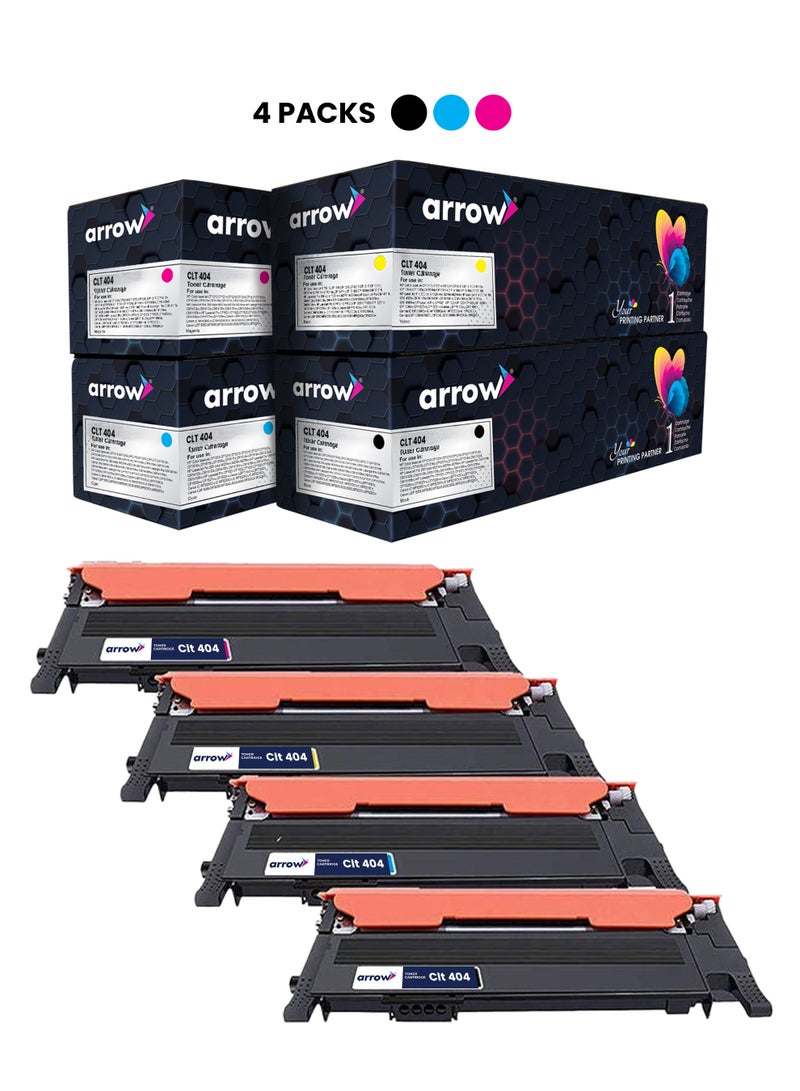 خرطوشة حبر السهم CLT-404 SL-C430W/C430/C432W بديل لـ سامسونج SL-C432/C433W/C433، سامسونج SL-480FW/C480/C480FN، سامسونج SL-C480FW/C480W/482، سامسونج SL-C482FW/C482W، سامسونج SL-483/C483W/C483FW (4 قطع) - Image 1