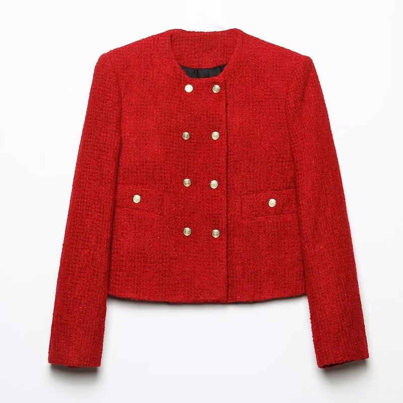 2023 Winter New Women'S Elegant Texture Double-Breasted Coat + Short Skirt Suit W07 - Image 2