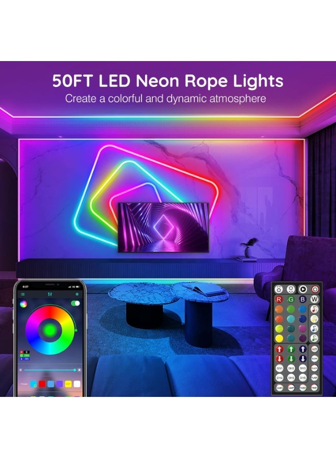 طلال شريط إضاءة نيون LED، شريط إضاءة RGB، مزامنة مع الموسيقى، تحكم عبر تطبيق وجهاز تحكم عن بعد، إضاءة LED ذكية للمنزل، حبل نيون مرن لتزيين المنزل بنفسك، غرفة الألعاب، غرفة النوم، إضاءة خلفية للتلفزيون، ديكور رمضان - Image 2