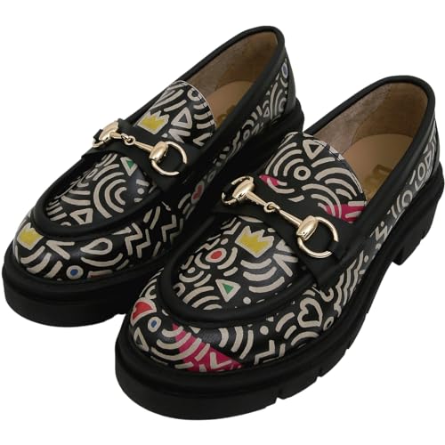 DOGO Penny Loafers for Women - Handmade and Vegan Leather Platform Loafers for Women, Abstract Outline, Size 8 - Image 1