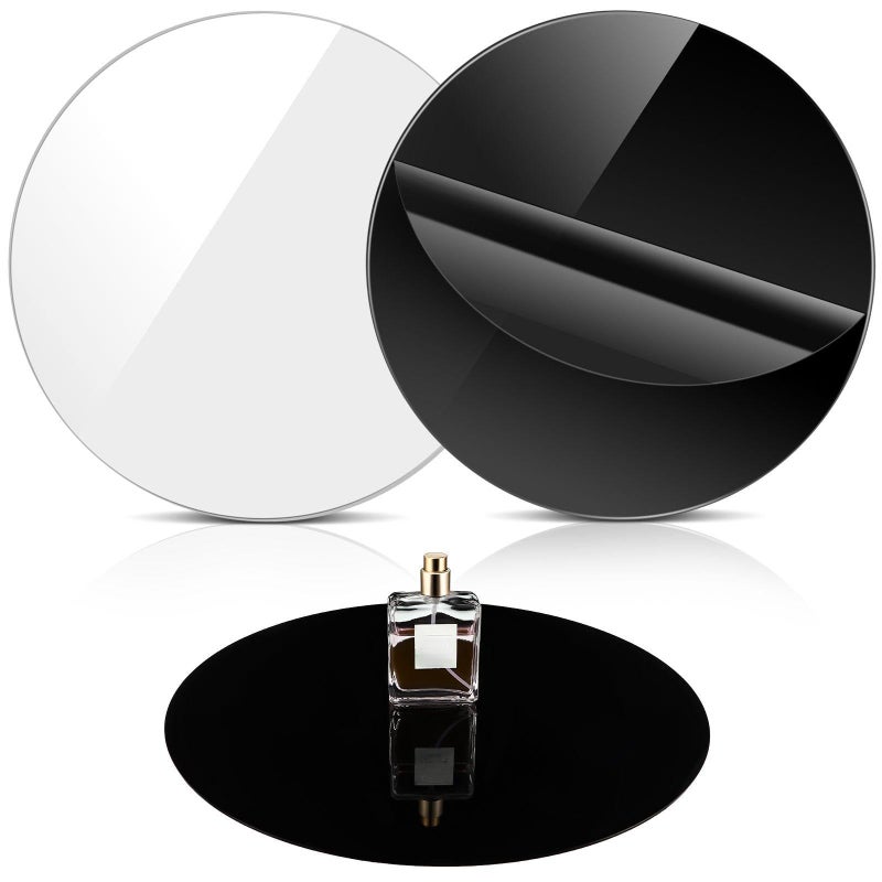 Yookeer 2 Pieces 12 Inch Reflective Display Table Riser Professional Product Photography Black and White Background Display for Product Table Top Photography Shooting - Image 1