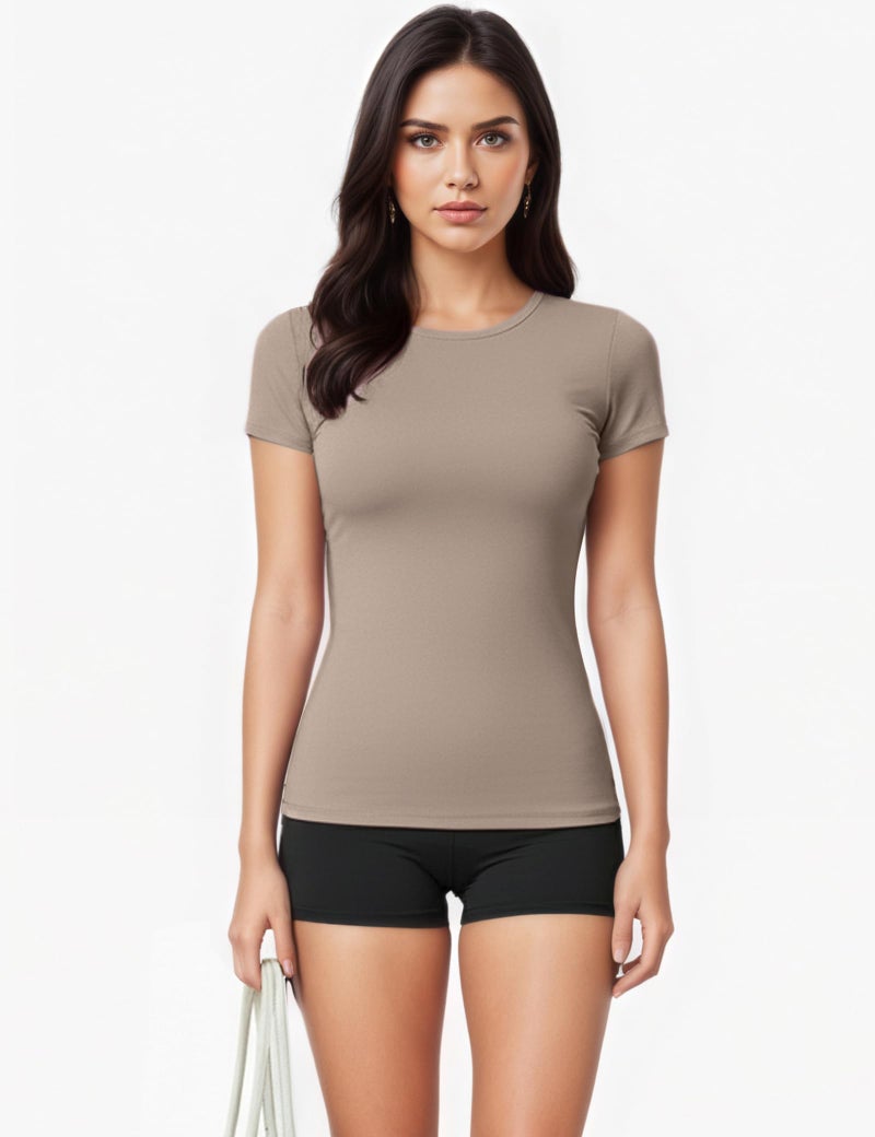 Kinglaman 5 Pack Women's Short Sleeve Basic T Shirts Tees, Slim Fit Crew Neck Tshirt Summer Tops for Casual Workout Trendy 2 Black 1 White 1 Pink 1 Khaki Small - Image 4