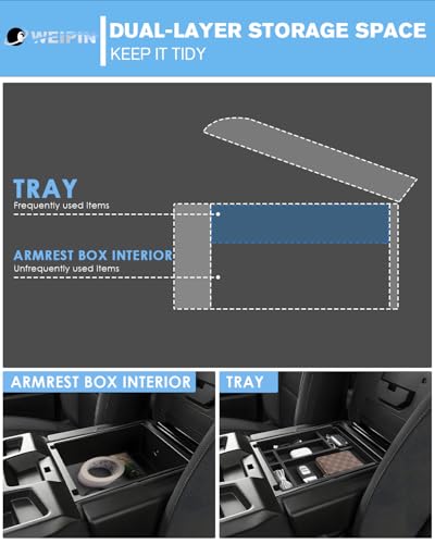 WEIPIN for Center Console Tray Compatible with 2019-2026 Chevy Silverado 1500& 2020-2026 Silverado 2500HD 3500HD (Split-Bench Folding Seat) Armrest Storage Box Console Organizer ABS Materials - Image 4