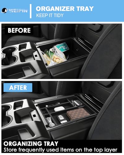 WEIPIN for Center Console Tray Compatible with 2019-2026 Chevy Silverado 1500& 2020-2026 Silverado 2500HD 3500HD (Split-Bench Folding Seat) Armrest Storage Box Console Organizer ABS Materials - Image 3