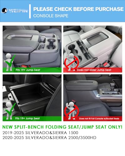 WEIPIN for Center Console Tray Compatible with 2019-2026 Chevy Silverado 1500& 2020-2026 Silverado 2500HD 3500HD (Split-Bench Folding Seat) Armrest Storage Box Console Organizer ABS Materials - Image 2