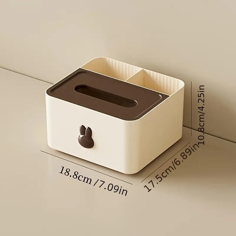 OTIPORTER Tissue Cover Napkin Dispenser with Storage Compartment Paper Storage Holder Wooden Cover Stationery Storage Remote Control Multi-Function Desk Storage Organizer (Small_18.8X17.5X10.8(cm)) - Image 2