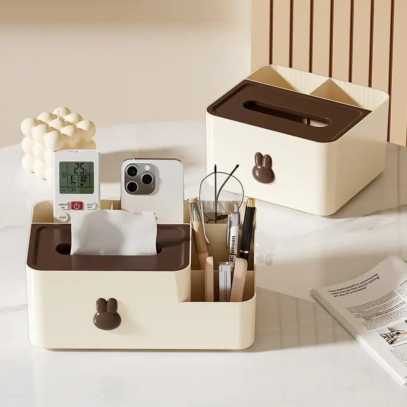 OTIPORTER Tissue Cover Napkin Dispenser with Storage Compartment Paper Storage Holder Wooden Cover Stationery Storage Remote Control Multi-Function Desk Storage Organizer (Small_18.8X17.5X10.8(cm)) - Image 4