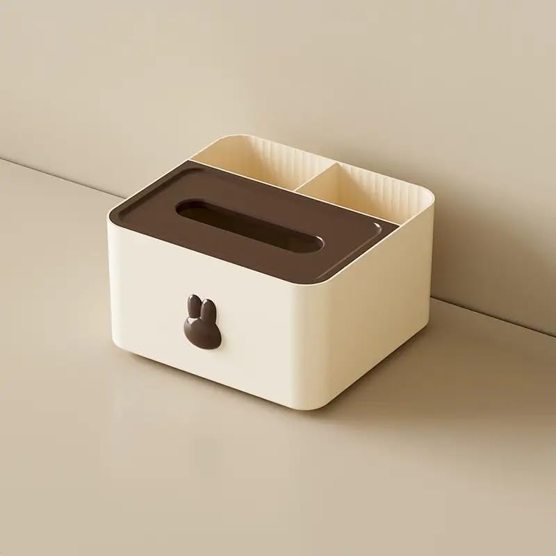 OTIPORTER Tissue Cover Napkin Dispenser with Storage Compartment Paper Storage Holder Wooden Cover Stationery Storage Remote Control Multi-Function Desk Storage Organizer (Small_18.8X17.5X10.8(cm)) - Image 1