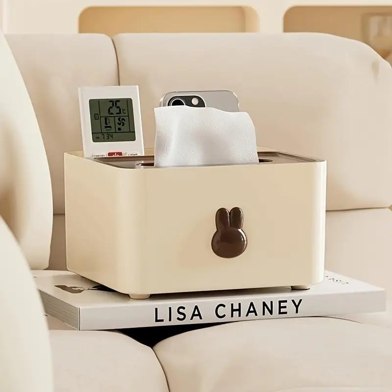 OTIPORTER Tissue Cover Napkin Dispenser with Storage Compartment Paper Storage Holder Wooden Cover Stationery Storage Remote Control Multi-Function Desk Storage Organizer (Small_18.8X17.5X10.8(cm)) - Image 5