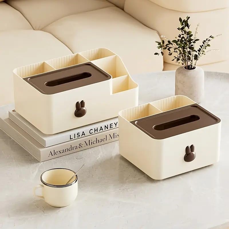 OTIPORTER Tissue Cover Napkin Dispenser with Storage Compartment Paper Storage Holder Wooden Cover Stationery Storage Remote Control Multi-Function Desk Storage Organizer (Small_18.8X17.5X10.8(cm)) - Image 3