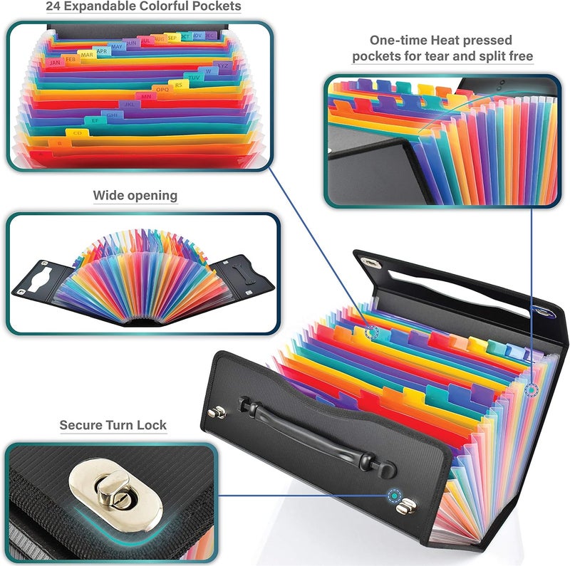 Cnk Accordion File Folders with 24 Pockets Organizer for Document Paper Storage Folder Documents Expanding Binder Folio Pocket Receipt Filing Expandable Files Dividers Labels Letter Durable Handle - Image 4