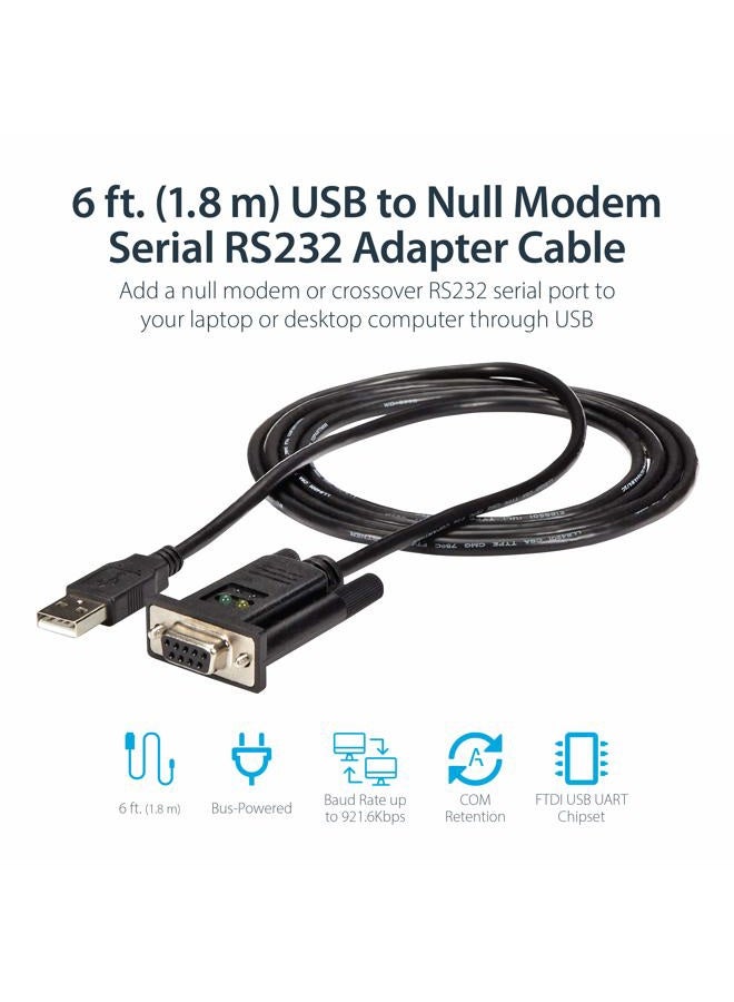 StarTech .com 6ft (1.8m) 1-Port USB to Serial RS232 Adapter, FTDI DB9 Serial DCE Adapter Cable, Null Modem, USB 2.0 - TAA - Image 2