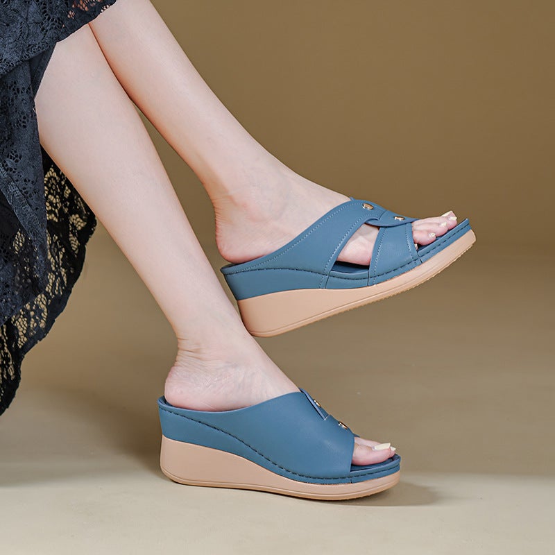 5055-2 New Model 2026 and Style Women''s Sandals Stitching Mom Shoes Large Size Sandals Wedge Slippers - Image 4