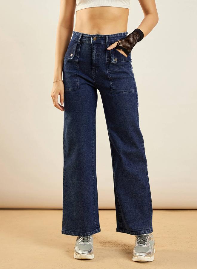 ساسافراس جينز بخصر عالي بقصة مستقيمة وغسيل خفيف - Image 1