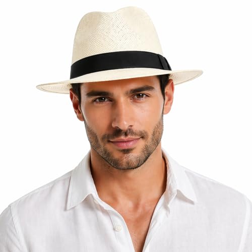 CLOTHERA Fashion Fedora Hat for Mens (Panama Jazz Straw Beige) - Image 3