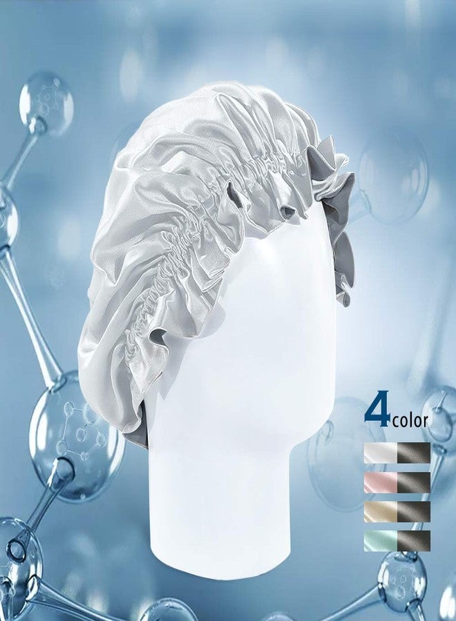 THXSILK Silk Bonnets, 22 Momme 100% Silk with HA, Extra Large, Double Layered, Reversible, Adjustable Elastic Night Sleep Caps for Women Hair Care -Light Blue & Grey, M (For Short/Medium Hair) - Image 4