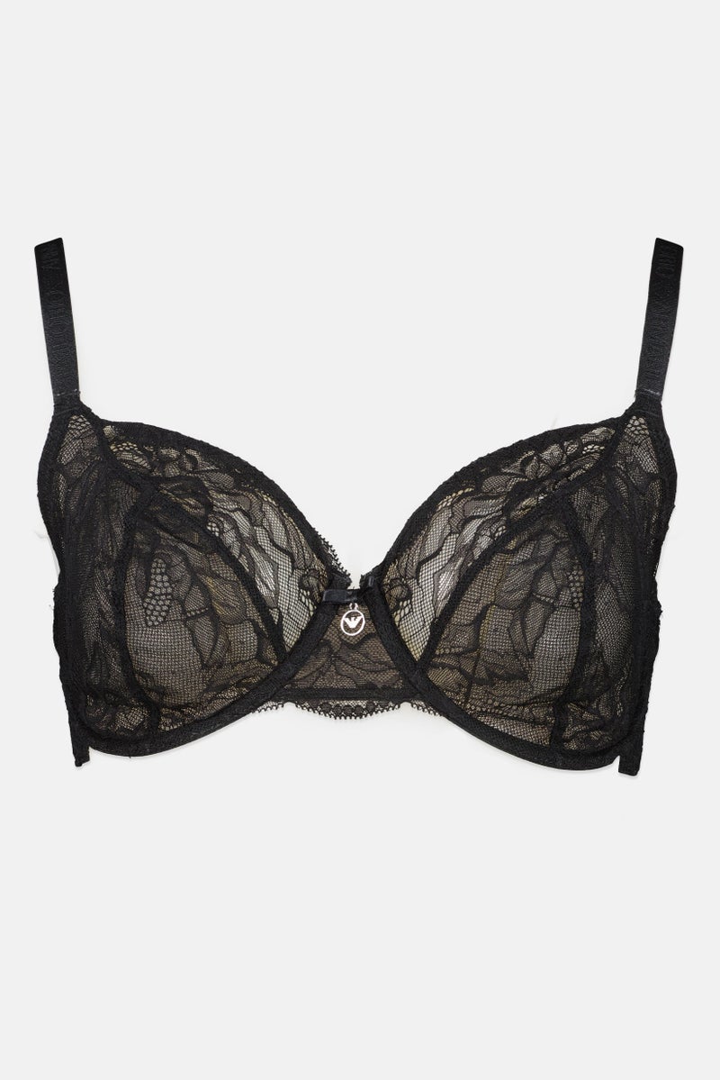 EMPORIO ARMANI Women Non Padded Textured Under Wired Bra, Black - Image 2