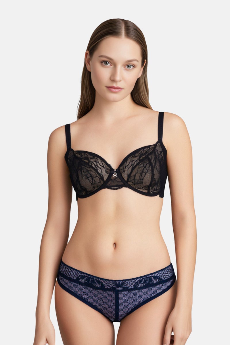 EMPORIO ARMANI Women Non Padded Textured Under Wired Bra, Black - Image 1