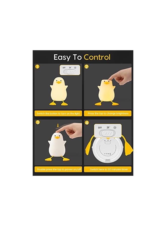 The Bros مصباح ليلي على شكل بطة للأطفال، مصباح ليلي ناعم قابل لإعادة الشحن لغرفة الأطفال، تحكم باللمس مع إمكانية التعتيم، مصباح ليلي محمول لطيف، هدايا للأولاد والبنات - Image 4