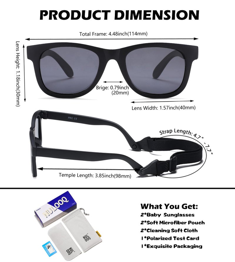 NULOOQ Flexible Polarized Baby Sunglasses with Strap Adjustable for Toddler & Newborn Infant 0-18 Months (Dark Blue/Gray + Matte Black/Gray) - 2 Pack - Image 4