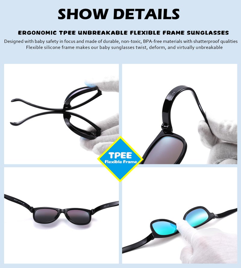 NULOOQ Flexible Polarized Baby Sunglasses with Strap Adjustable for Toddler & Newborn Infant 0-18 Months (Dark Blue/Gray + Matte Black/Gray) - 2 Pack - Image 5