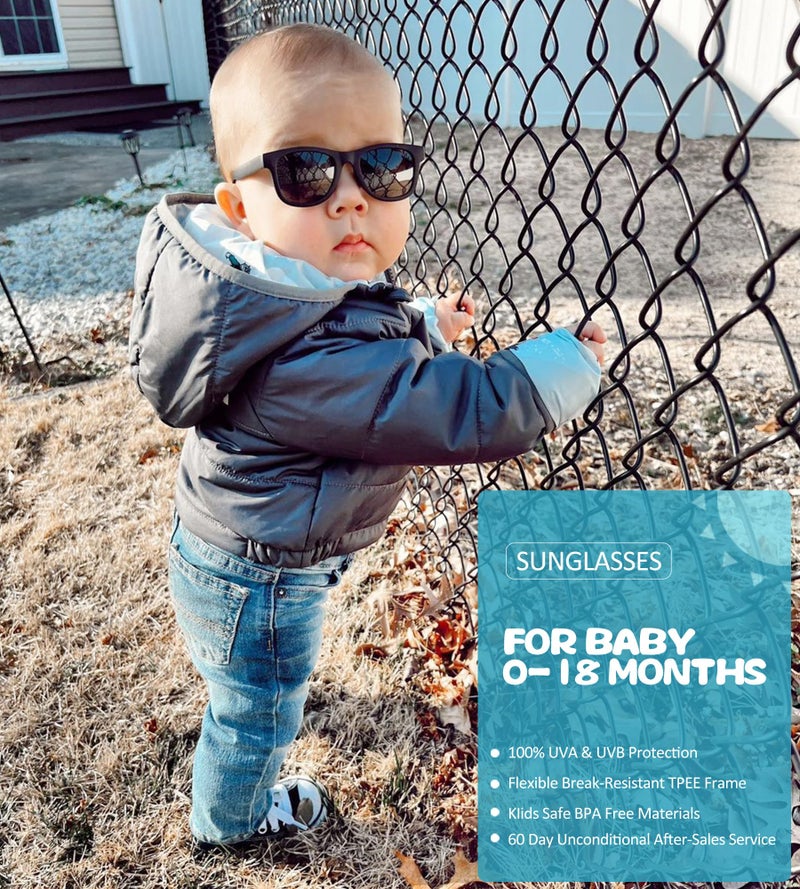 NULOOQ Flexible Polarized Baby Sunglasses with Strap Adjustable for Toddler & Newborn Infant 0-18 Months (Dark Blue/Gray + Matte Black/Gray) - 2 Pack - Image 2