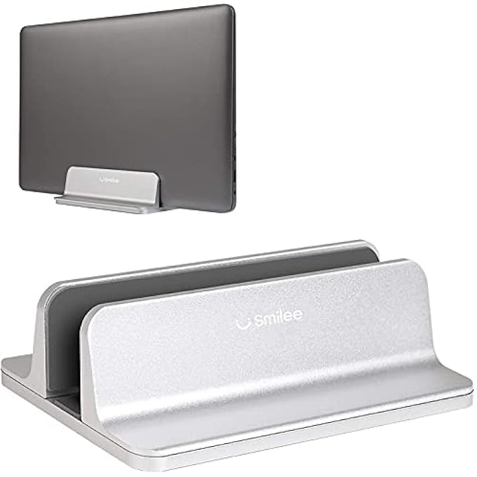 SMILEE VERTICAL LAPTOP STAND, ADJUSTABLE DESKTOP STAND LAPTOP HOLDER (UP TO 17.3 INCHES) COMPATIBLE WITH ALL MACBOOK PRO/AIR/MICROSOFT SURFACE (1 SLOT,SILVER) - Image 1