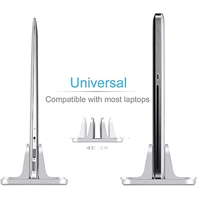 SMILEE VERTICAL LAPTOP STAND, ADJUSTABLE DESKTOP STAND LAPTOP HOLDER (UP TO 17.3 INCHES) COMPATIBLE WITH ALL MACBOOK PRO/AIR/MICROSOFT SURFACE (1 SLOT,SILVER) - Image 3