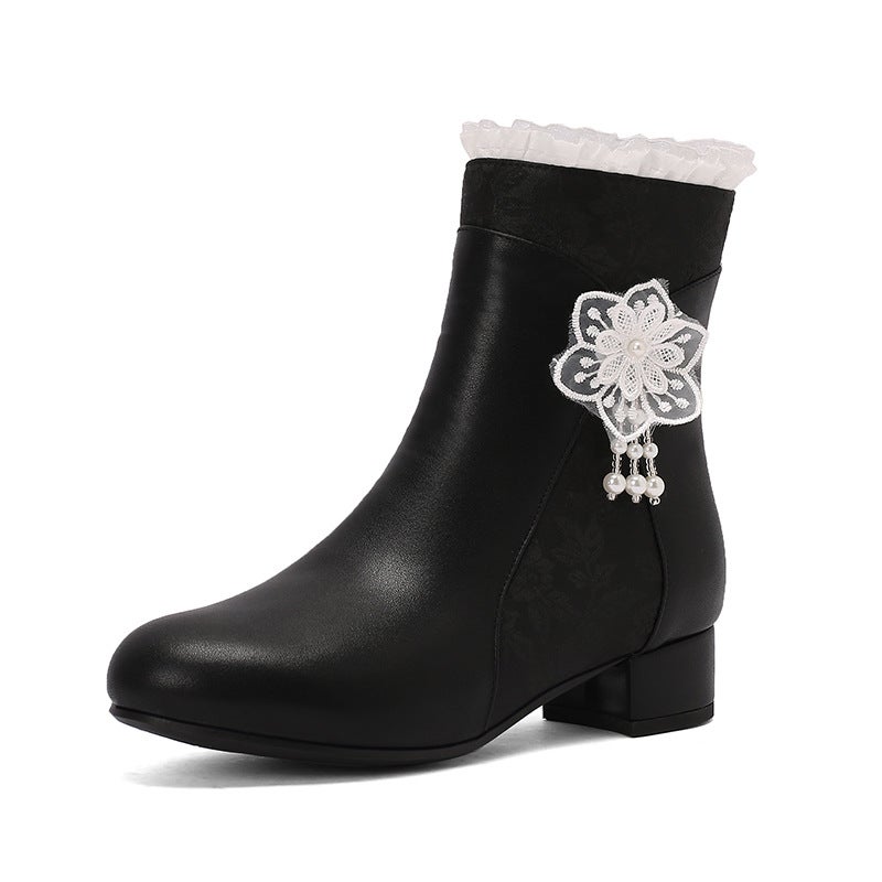 New Size Size 28-43 Lace Fashion Pearl National Style Cheongsam Hanfu Low Barrel Women'S Boots Trendy - Image 1