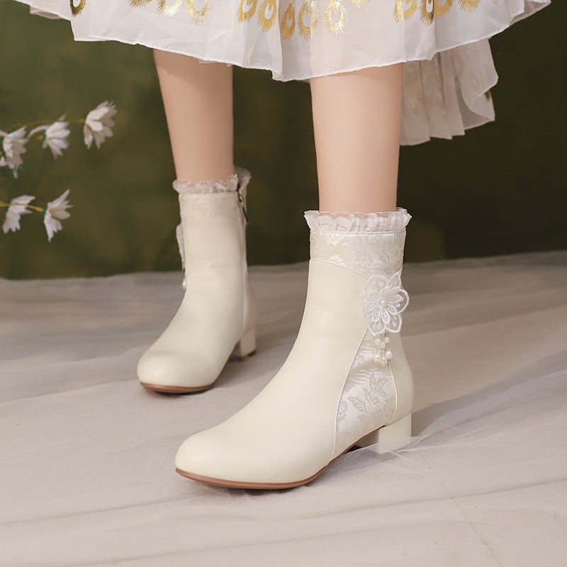 New Size Size 28-43 Lace Fashion Pearl National Style Cheongsam Hanfu Low Barrel Women'S Boots Trendy - Image 2