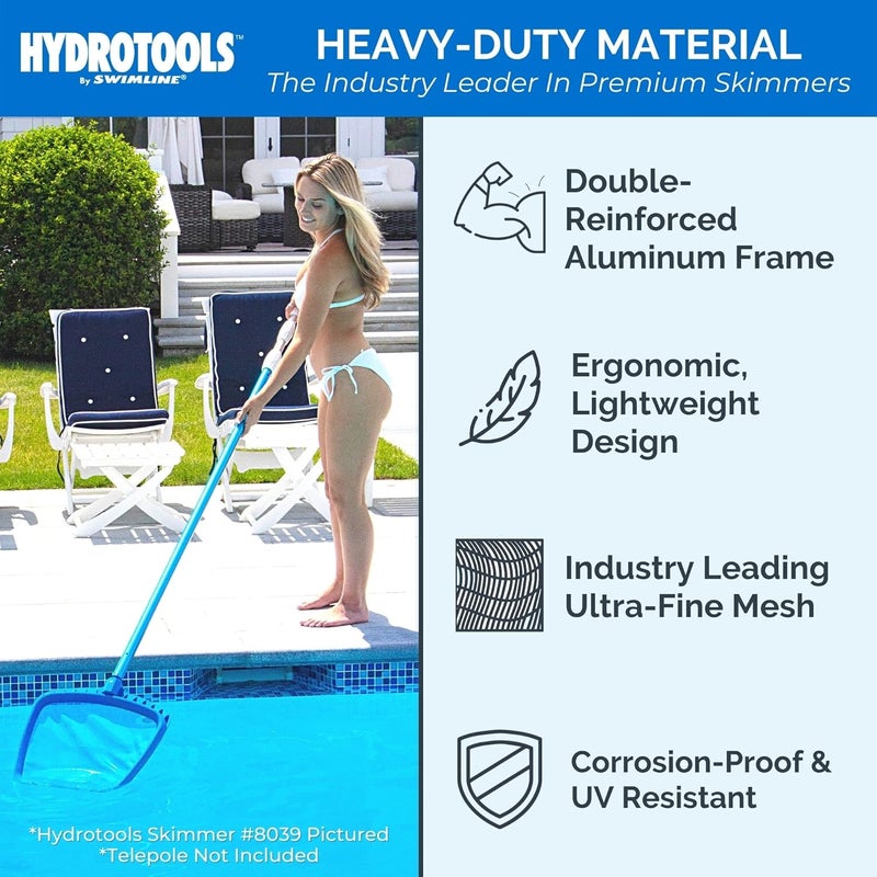 Swimline HYDROTOOLS 8028 Premium Aluminum Leaf Skimmer Net Head Cleaner | For Swimming Pool Spa Fountain Pond Hot Tub | Leaves Bugs Debris Fine Cleaning Maintenance | Heavy Duty Extra Large - Image 4