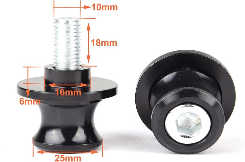 Goldfire 2pcs 10MM M10 X1.25 Motorcycle Swing arm Sliders Spools CNC Swing Arm Stand Screw for FZR 1000/600R/400 for Kawasaki Z750 /Z750S/ Z750R /ER-6F /ER-6N /Duke 125/200/390 (Black) - Image 5