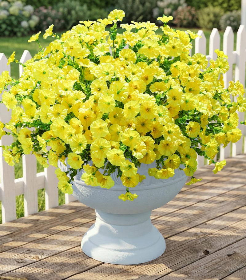 Ivydale Artificial Flowers Fake Plants for Outdoors Decoration 12 Bundles Yellow Silk Morning Glory with Eucalyptus Realistic UV Resistant Faux Flowers for Outside Planter Porch Yard Patio Garden Home Indoor - Image 2