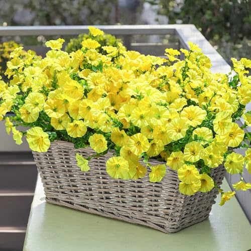 Ivydale Artificial Flowers Fake Plants for Outdoors Decoration 12 Bundles Yellow Silk Morning Glory with Eucalyptus Realistic UV Resistant Faux Flowers for Outside Planter Porch Yard Patio Garden Home Indoor - Image 3