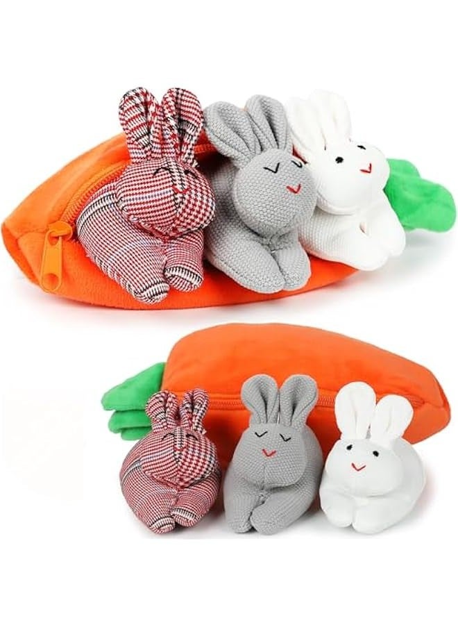Hide and Seek Plush Bunnies in Carrot Pouch, Bunnies Stuffed Animal with Zipper Pouch,3  Rabbit and Carrot Purse Toy  - Image 1