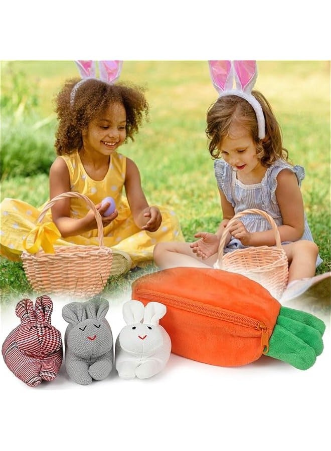 Hide and Seek Plush Bunnies in Carrot Pouch, Bunnies Stuffed Animal with Zipper Pouch,3  Rabbit and Carrot Purse Toy  - Image 2