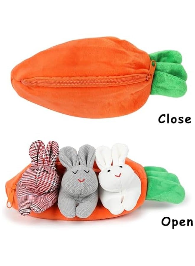 Hide and Seek Plush Bunnies in Carrot Pouch, Bunnies Stuffed Animal with Zipper Pouch,3  Rabbit and Carrot Purse Toy  - Image 3