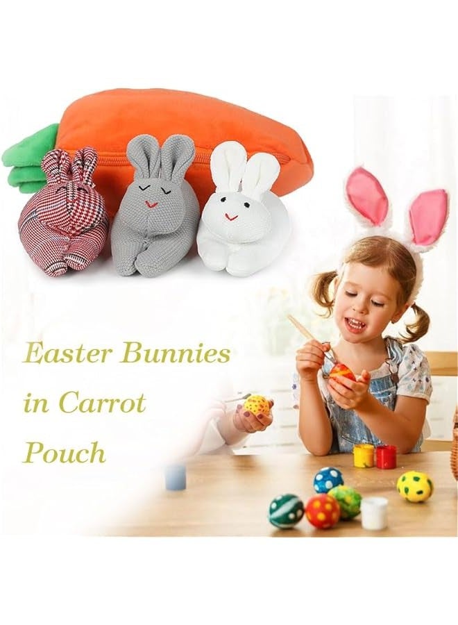 Hide and Seek Plush Bunnies in Carrot Pouch, Bunnies Stuffed Animal with Zipper Pouch,3  Rabbit and Carrot Purse Toy  - Image 4