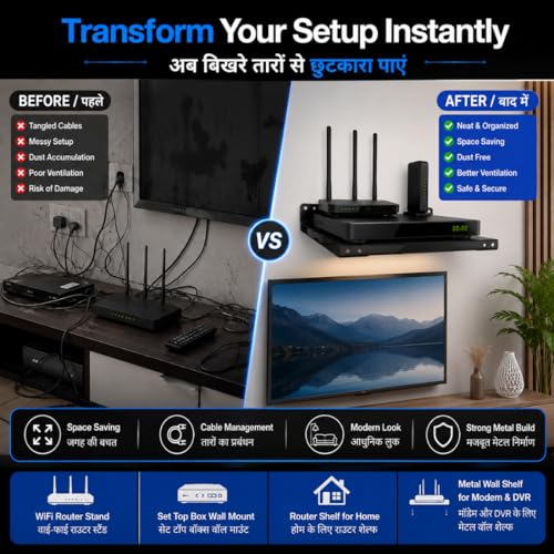 SUPREME E-COMMERCE Metal Universal Wall Mount Stand for WiFi Router, Set Top Box, Modem, Speakers Wall Holder for Home, Office & Living Room | Easy Installation with Screw Set Size 8 inch by 11 inch - Image 2