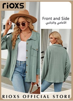 RIOXS Women's Knitted Cardigan Sweater Coat Buttons Closure Jacquard Solid Color Coat Soft and Warm Top  - Image 4