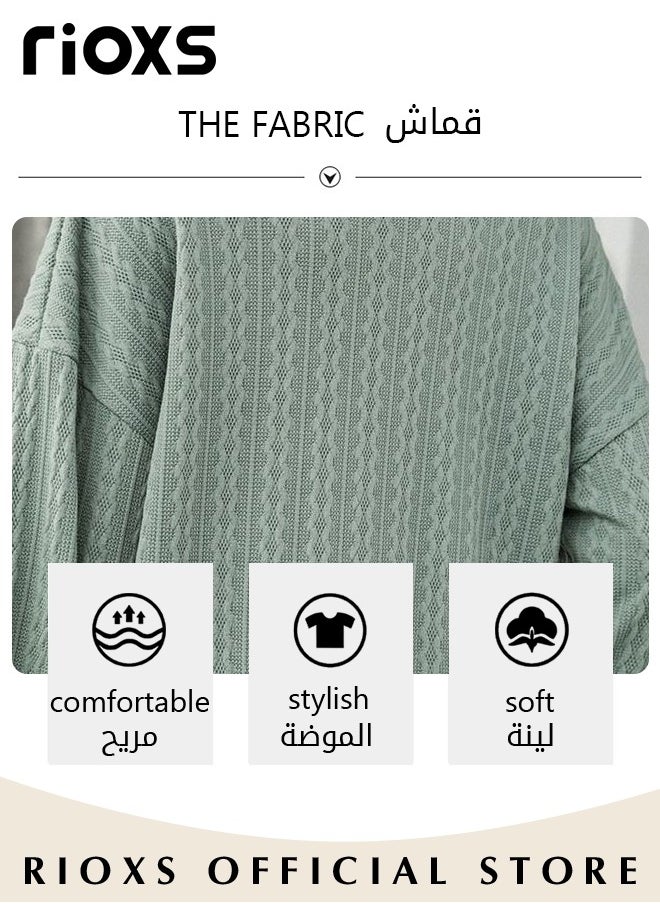 RIOXS - Women's Knitted Cardigan Sweater Coat Buttons Closure Jacquard Solid Color Coat Soft and Warm Top - Image 1