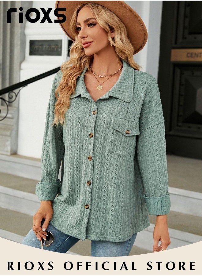 RIOXS - Women's Knitted Cardigan Sweater Coat Buttons Closure Jacquard Solid Color Coat Soft and Warm Top - Image 1