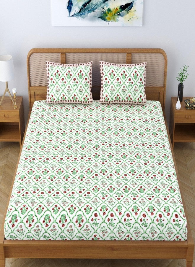 Colorish Royal Arch Motif Cotton Blend King Size Bedsheet Set - Scarlet Green - Image 2