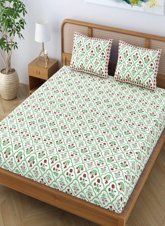 Colorish Royal Arch Motif Cotton Blend King Size Bedsheet Set - Scarlet Green - Image 3