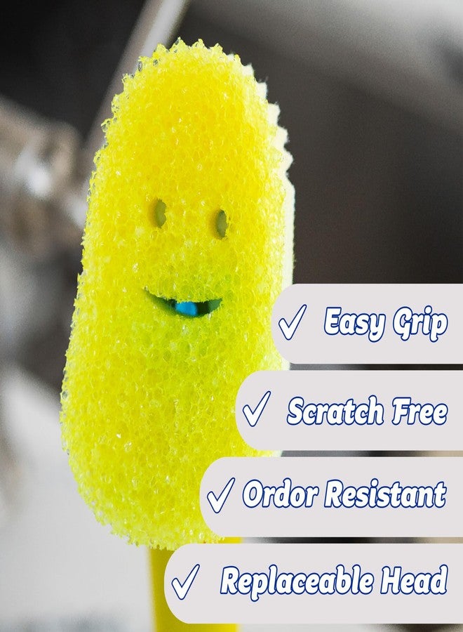 Scrub Daddy Dish Daddy Dish Wand & Connector Head, Soap Dispensing Dish Brush, Texture Changing Washing Up Sponge With Liquid Handle, Dish Sponge with Built-in Scraper, Scrubbing Head & Stand - Yellow - Image 5