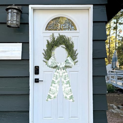 PartyforU Green Wreath Sashes for Front Door - 2 Pcs Greenery French Toile Sash for Wreath Garland Indoor Outdoor, Rustic Wreaths Sash for Embroidery Monogram Farmhouse - Image 2