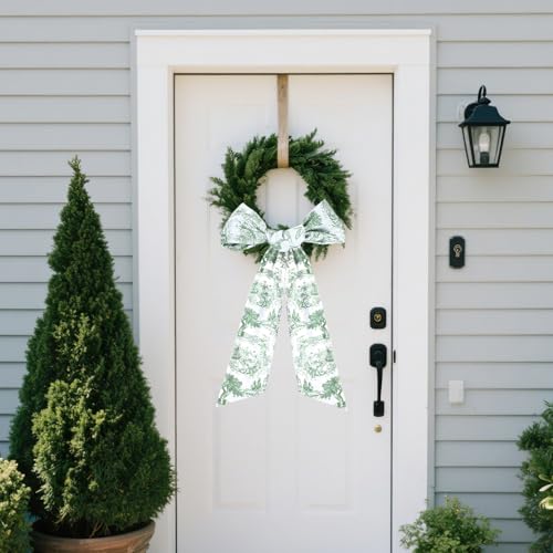 PartyforU Green Wreath Sashes for Front Door - 2 Pcs Greenery French Toile Sash for Wreath Garland Indoor Outdoor, Rustic Wreaths Sash for Embroidery Monogram Farmhouse - Image 4