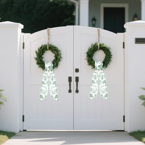 PartyforU Green Wreath Sashes for Front Door - 2 Pcs Greenery French Toile Sash for Wreath Garland Indoor Outdoor, Rustic Wreaths Sash for Embroidery Monogram Farmhouse - Image 3